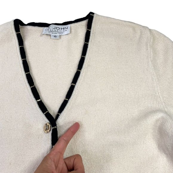 VTG St. John Collection Cream Knit Duster Cardigan Sweater- USA- Womens Size 10 - Picture 7 of 12